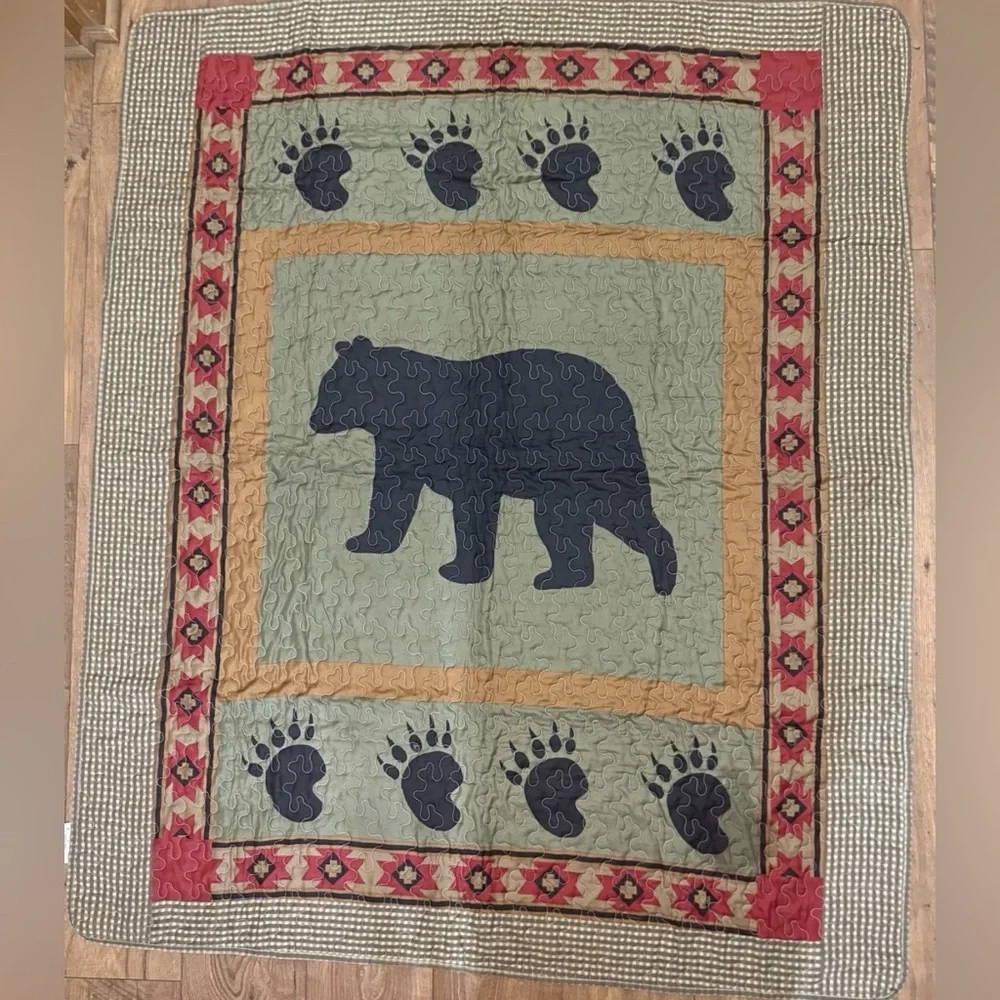 Donna Sharp Bear Lodge Quilt Set Throw Blanket w 2 Pillow Shams Rustic Cabin